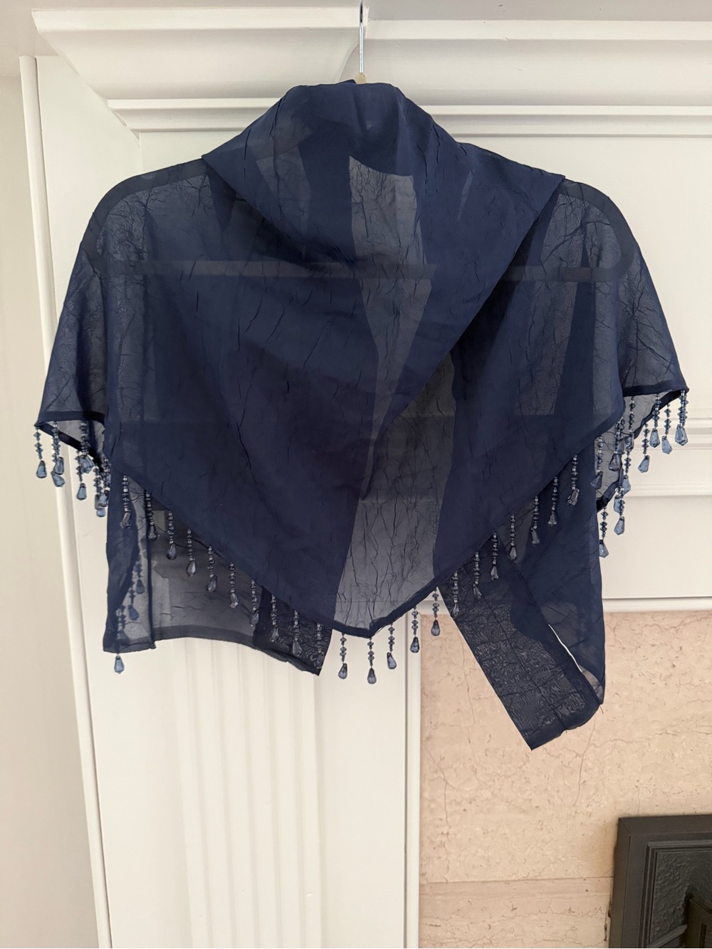 Navy Whimsigoth Indie Sleeze Beaded Fringe Sequins Sheer Drape Shawl Scarf